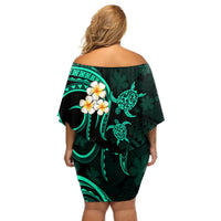 Polynesian Hawaii Off Shoulder Short Dress Lanai Islands with Pacific Plumeria Turquoise Vibe LT9 - Polynesian Pride