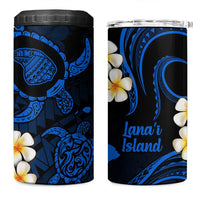 Hawaii Lanaʻi Islands Pacific Plumeria 4 in 1 Can Cooler Tumbler Blue Polynesian Tattoo