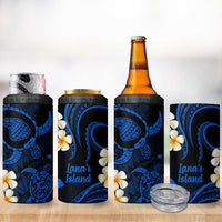 Hawaii Lanaʻi Islands Pacific Plumeria 4 in 1 Can Cooler Tumbler Blue Polynesian Tattoo