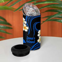 Hawaii Lanaʻi Islands Pacific Plumeria 4 in 1 Can Cooler Tumbler Blue Polynesian Tattoo