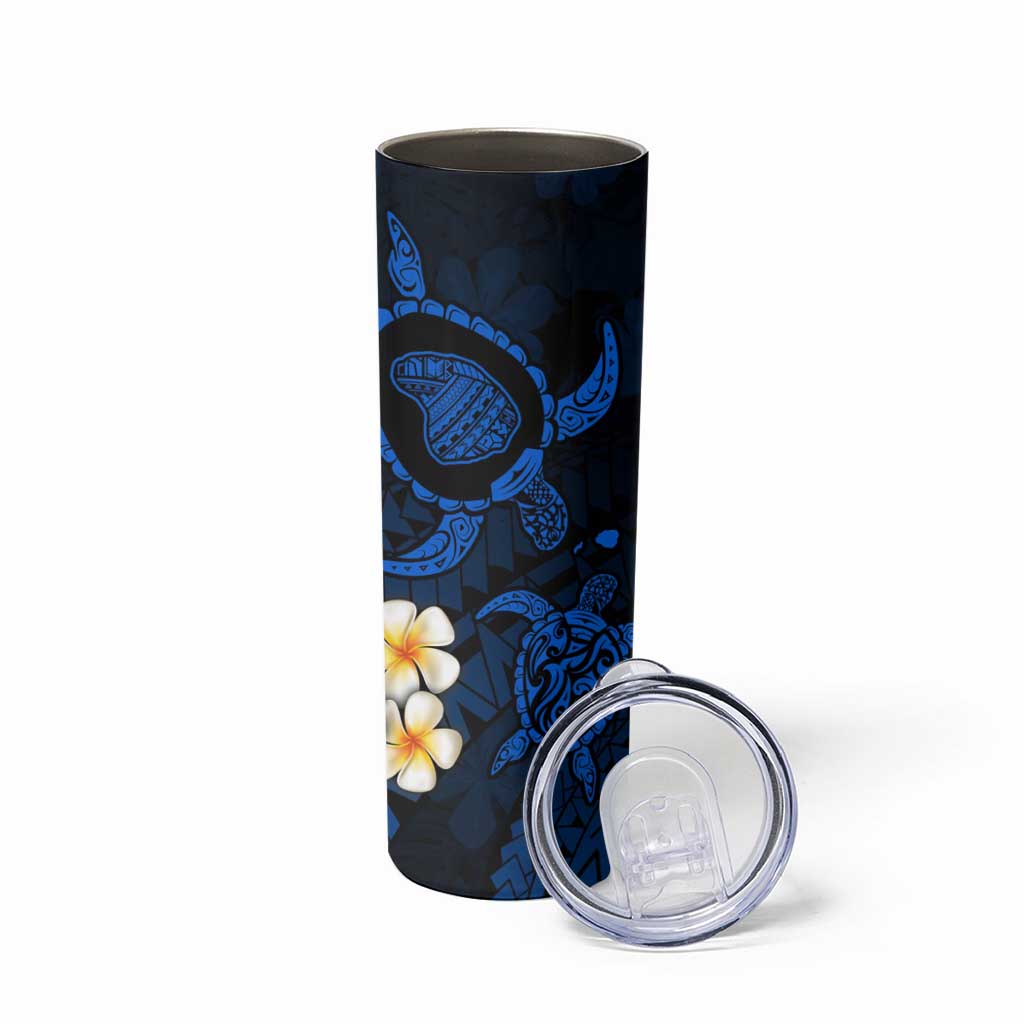Hawaii Lanai Islands Pacific Plumeria Skinny Tumbler Blue Polynesian Tattoo LT9 - Polynesian Pride
