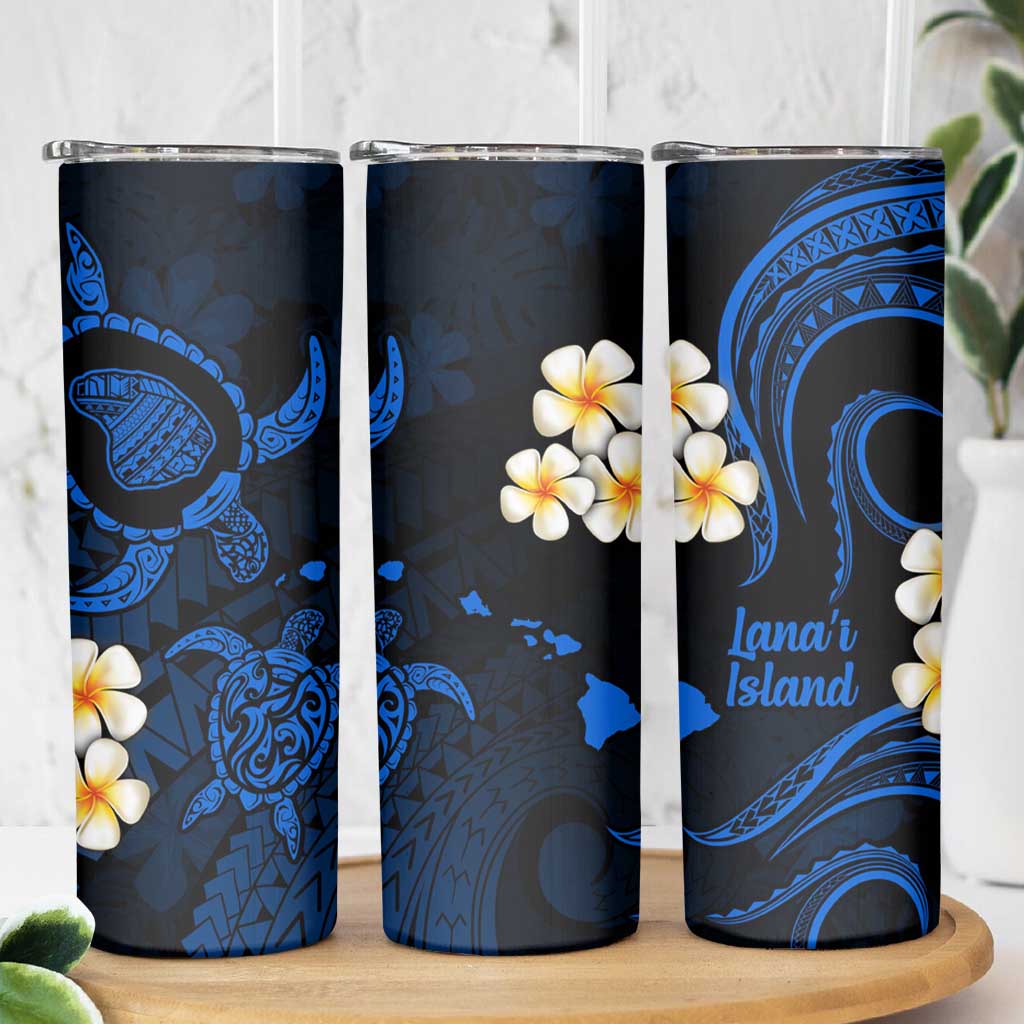 Hawaii Lanai Islands Pacific Plumeria Skinny Tumbler Blue Polynesian Tattoo LT9 - Polynesian Pride