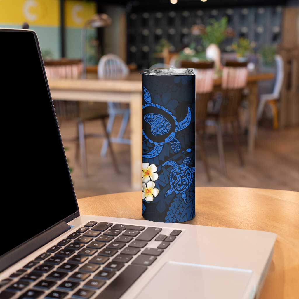 Hawaii Lanai Islands Pacific Plumeria Skinny Tumbler Blue Polynesian Tattoo LT9 - Polynesian Pride
