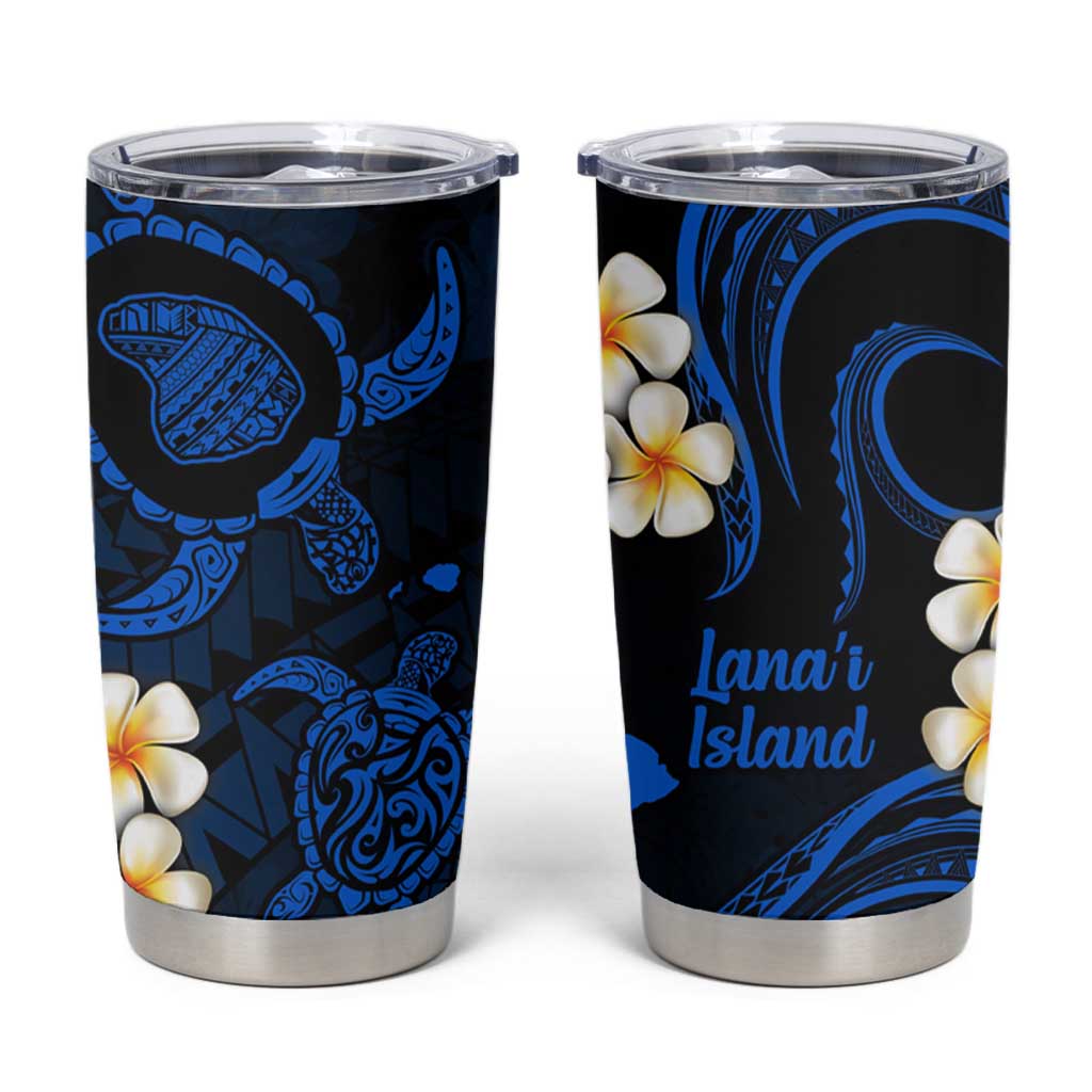 Hawaii Lanaʻi Islands Pacific Plumeria Tumbler Cup Blue Polynesian Tattoo