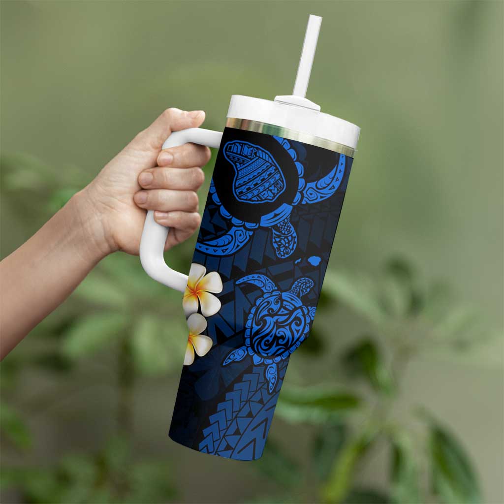 Hawaii Lanaʻi Islands Pacific Plumeria Tumbler With Handle Blue Polynesian Tattoo