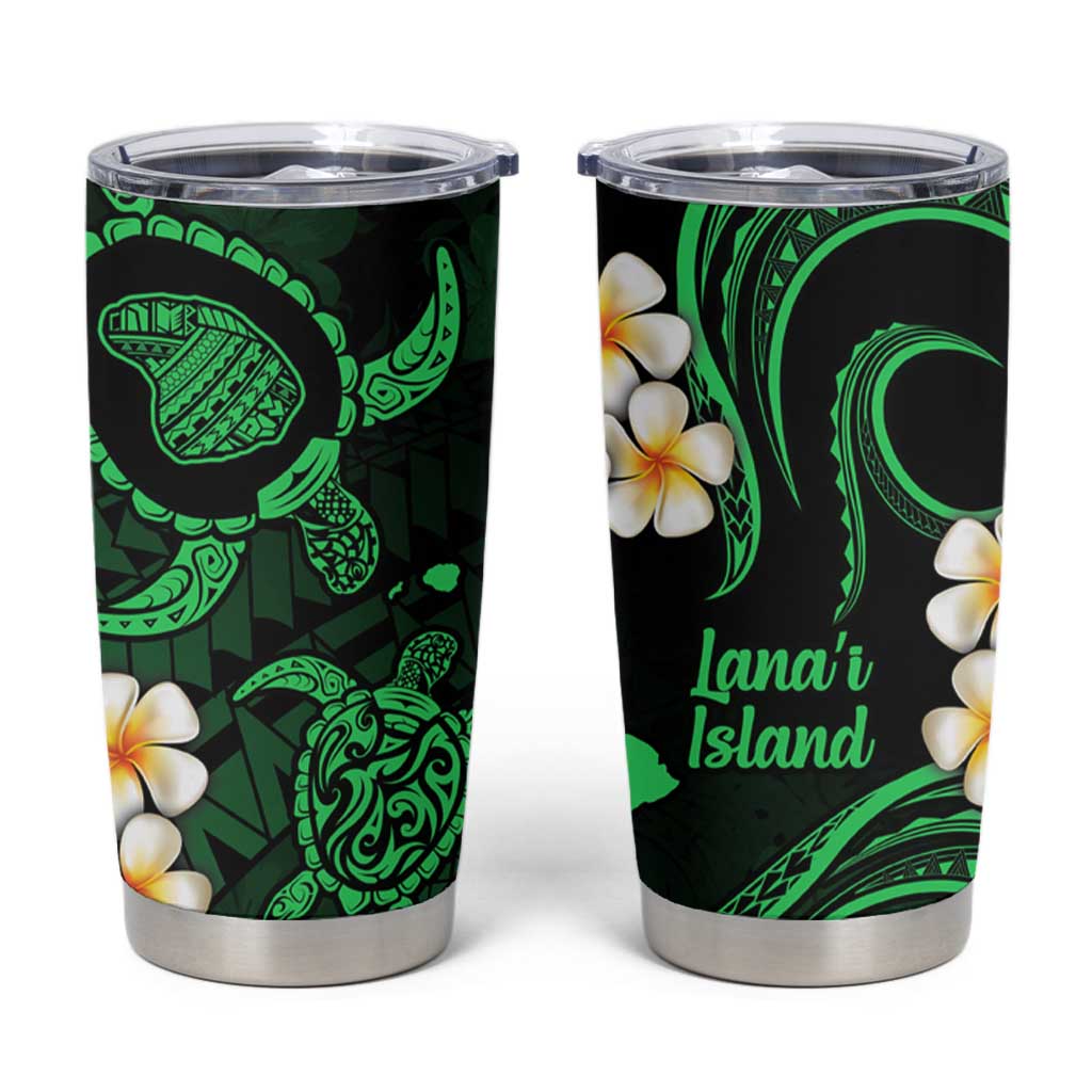 Hawaii Lanaʻi Islands Pacific Plumeria Tumbler Cup Green Polynesian Tattoo