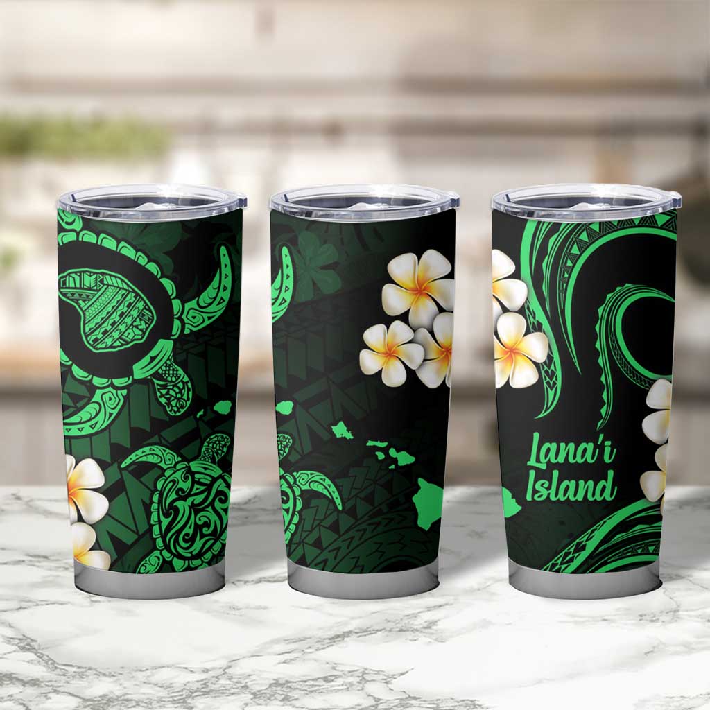 Hawaii Lanai Islands Pacific Plumeria Tumbler Cup Green Polynesian Tattoo LT9 - Polynesian Pride