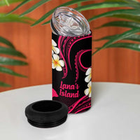 Hawaii Lanaʻi Islands Pacific Plumeria 4 in 1 Can Cooler Tumbler Pink Polynesian Tattoo