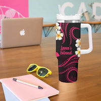 Hawaii Lanaʻi Islands Pacific Plumeria Tumbler With Handle Pink Polynesian Tattoo