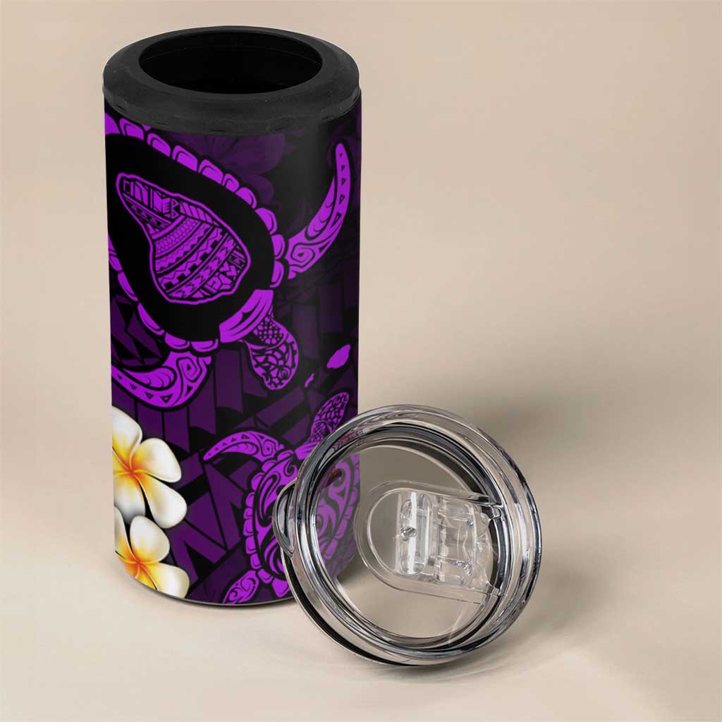 Hawaii Lanaʻi Islands Pacific Plumeria 4 in 1 Can Cooler Tumbler Purple Polynesian Tattoo