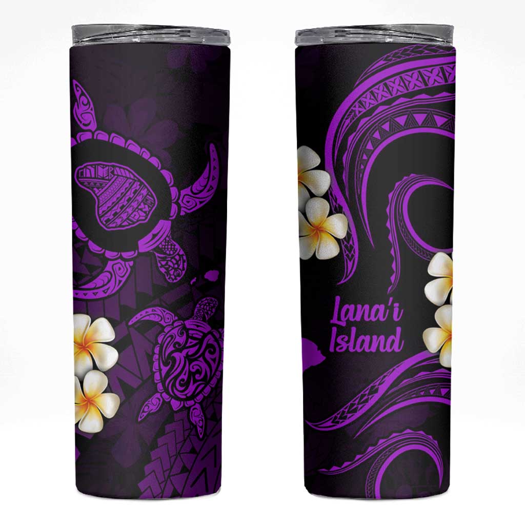 Hawaii Lanaʻi Islands Pacific Plumeria Skinny Tumbler Purple Polynesian Tattoo