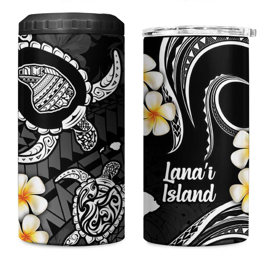 Hawaii Lanaʻi Islands Pacific Plumeria 4 in 1 Can Cooler Tumbler White Polynesian Tattoo