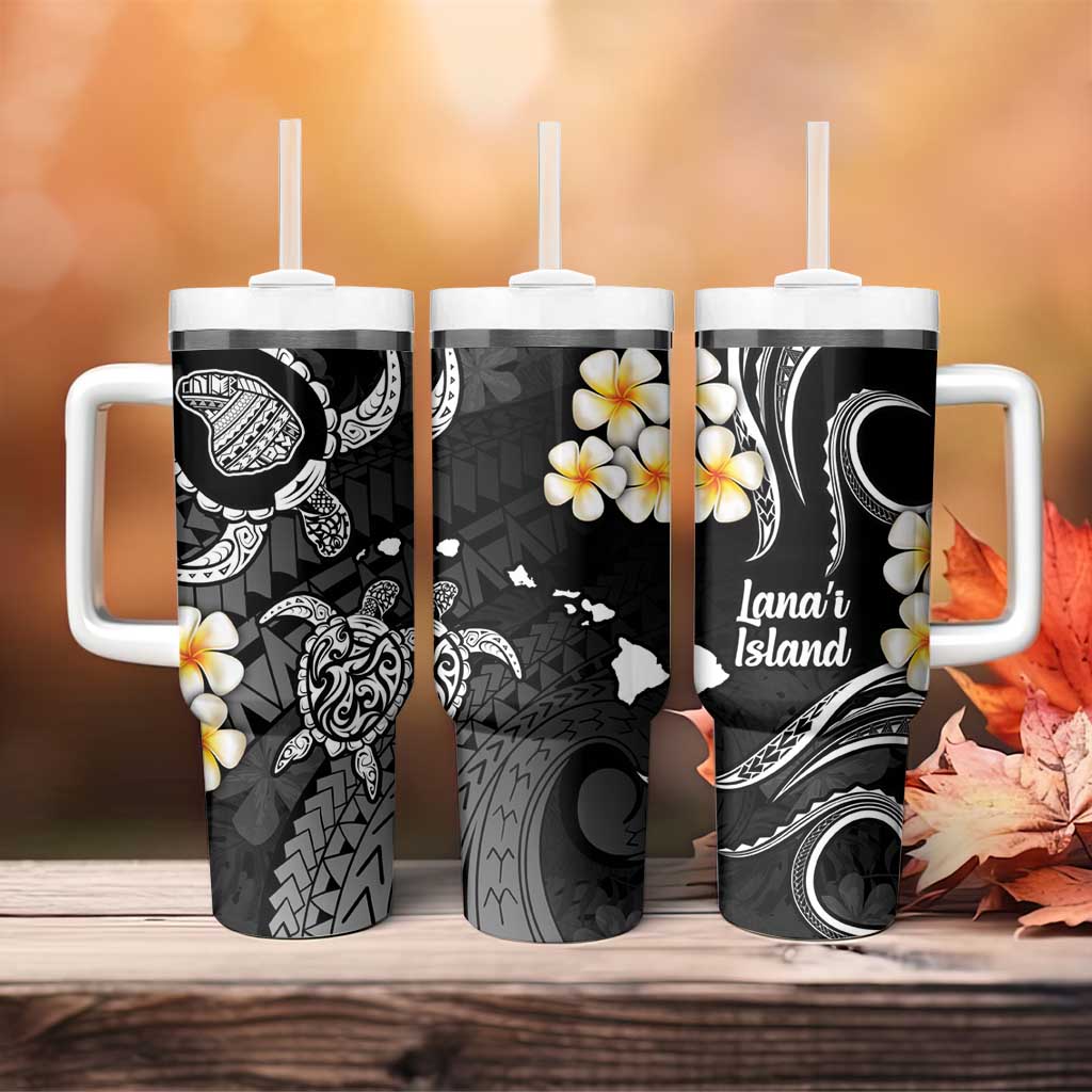 Hawaii Lanaʻi Islands Pacific Plumeria Tumbler With Handle White Polynesian Tattoo