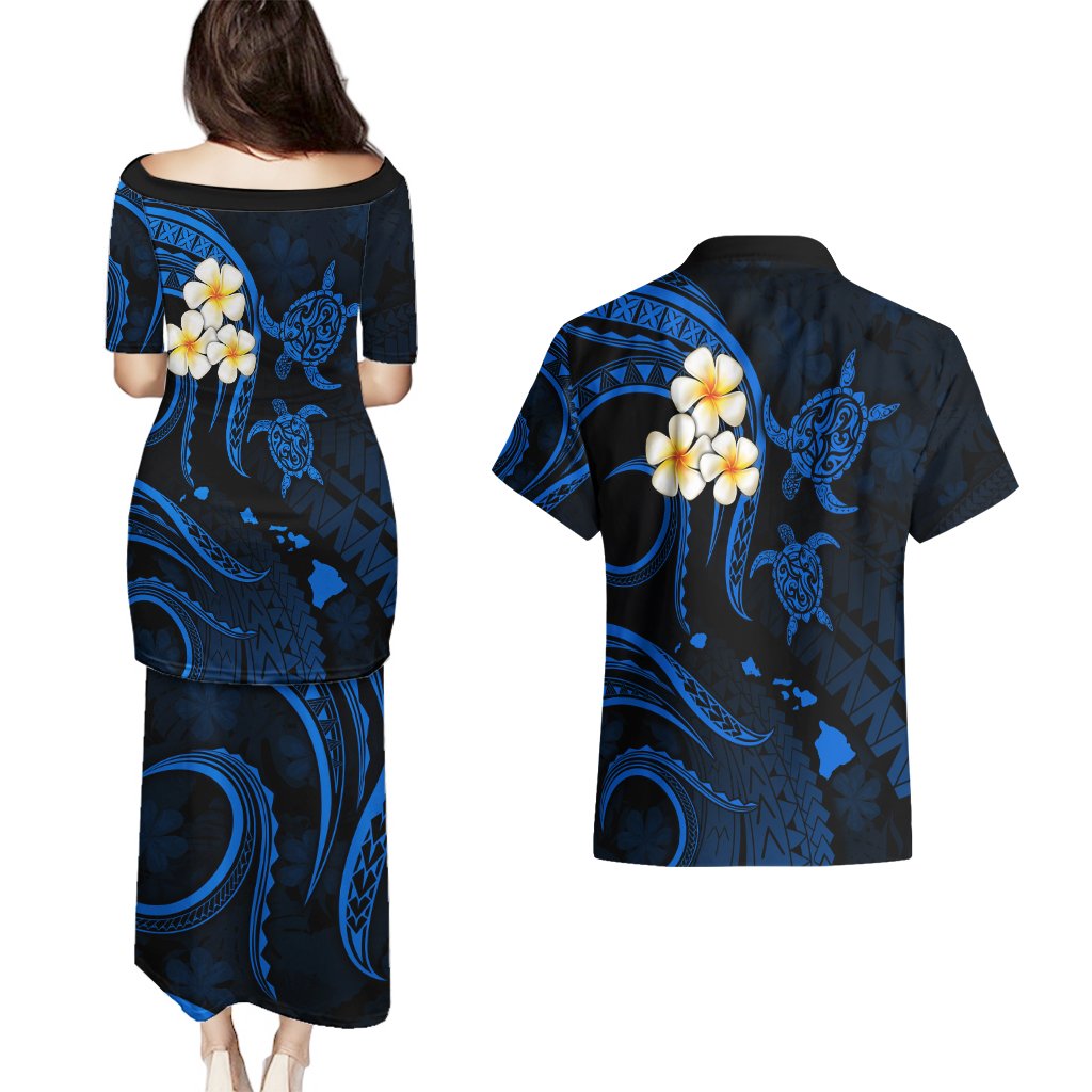 Hawaii Couples Puletasi Dress and Hawaiian Shirt Kauai Islands Polynesian Sunset Plumeria LT9 - Polynesian Pride