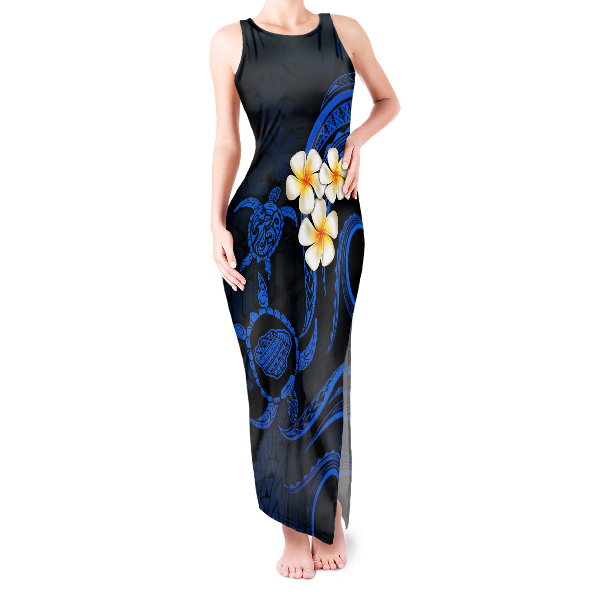 Hawaii Tank Maxi Dress Kauai Islands Polynesian Sunset Plumeria LT9 Women Blue - Polynesian Pride