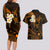 Hawaii Couples Long Sleeve Bodycon Dress and Hawaiian Shirt Kauai Islands Polynesian Sunset Plumeria Gold Vibe LT9 - Polynesian Pride