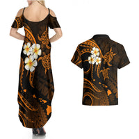 Hawaii Couples Summer Maxi Dress and Hawaiian Shirt Kauai Islands Polynesian Sunset Plumeria Gold Vibe LT9 - Polynesian Pride
