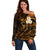 Hawaii Off Shoulder Sweater Kauai Islands Polynesian Sunset Plumeria Gold Vibe LT9 Women Gold - Polynesian Pride