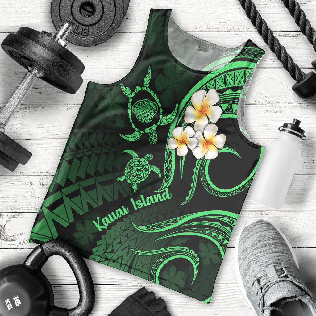 Hawaii Men Tank Top Kauai Islands Polynesian Sunset Plumeria Green Vibe LT9 Green - Polynesian Pride