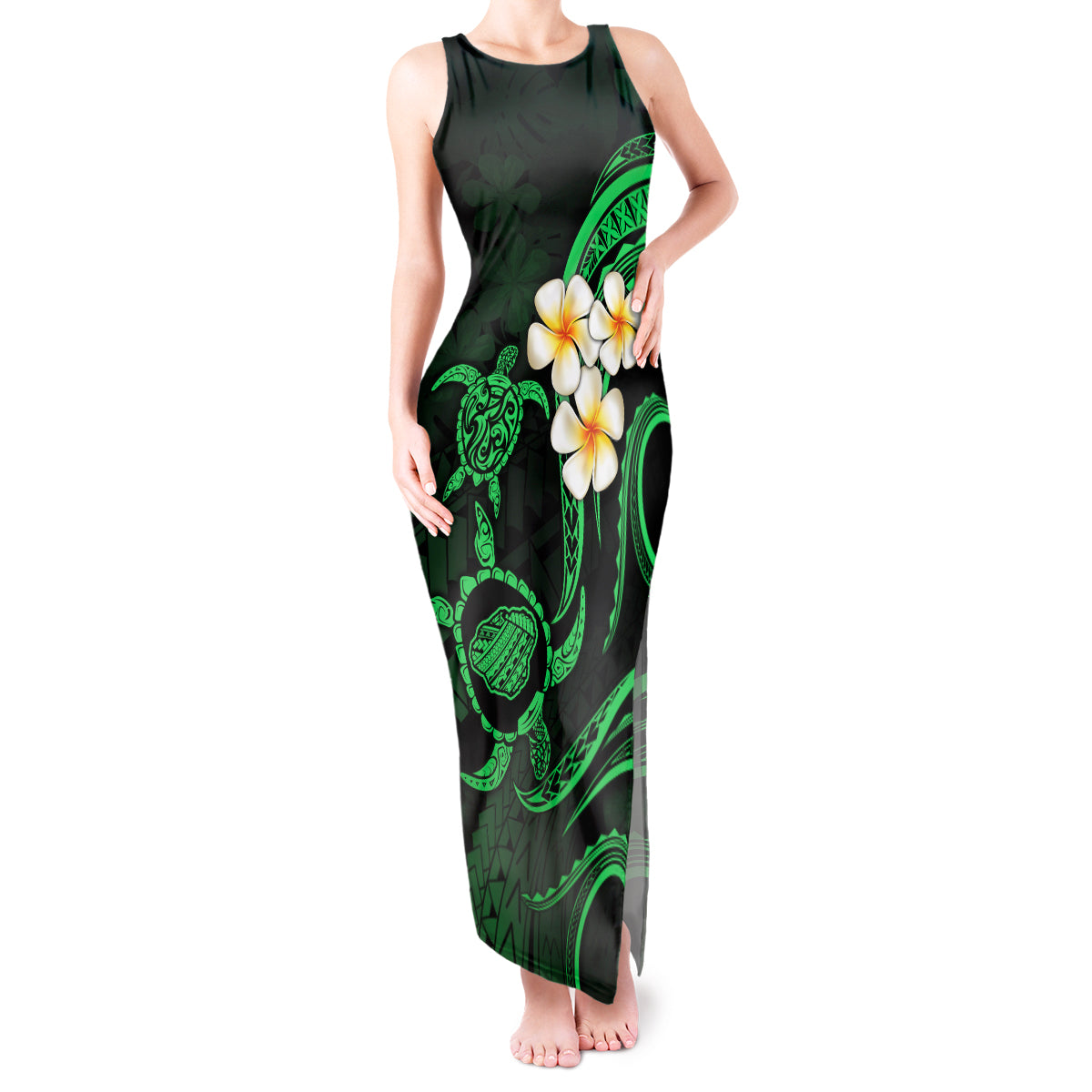 Hawaii Tank Maxi Dress Kauai Islands Polynesian Sunset Plumeria Green Vibe LT9 Women Green - Polynesian Pride