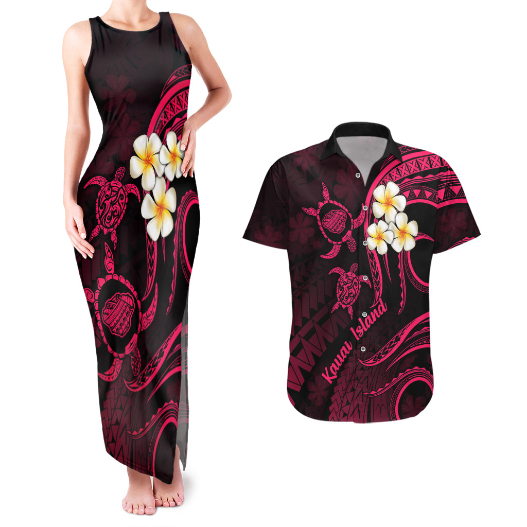 Hawaii Couples Matching Tank Maxi Dress And Hawaiian Shirt Kauai Islands Polynesian Sunset Plumeria Pink Vibe LT9 Pink - Polynesian Pride