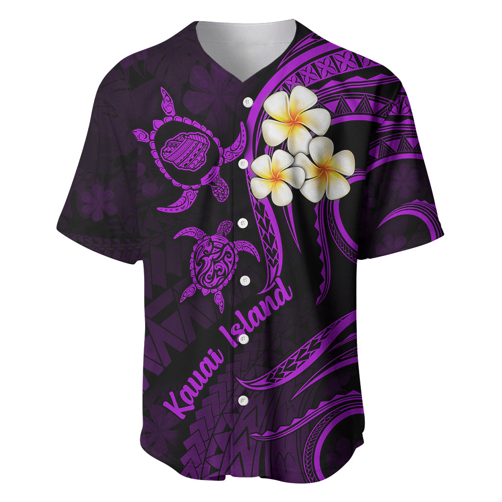 Polynesian Hawaii Baseball Jersey Kauai Islands with Pacific Plumeria Purple Vibe LT9 Purple - Polynesian Pride