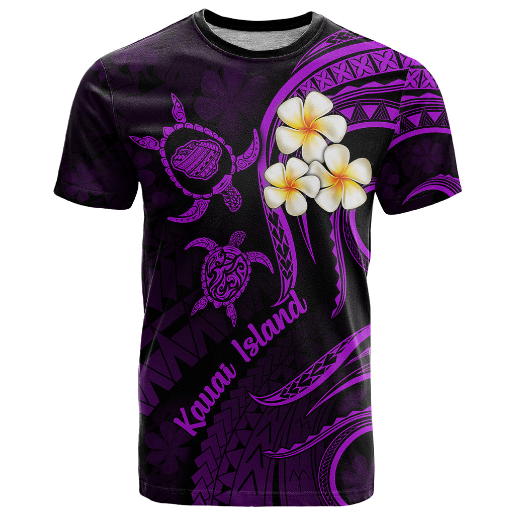 Polynesian Hawaii T Shirt Kauai Islands with Pacific Plumeria Purple Vibe LT9 Purple - Polynesian Pride