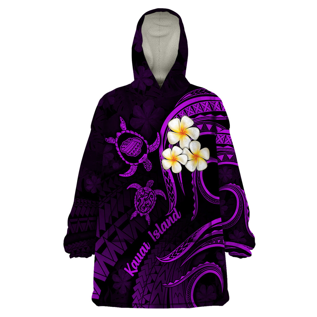 Polynesian Hawaii Wearable Blanket Hoodie Kauai Islands with Pacific Plumeria Purple Vibe LT9 One Size Purple - Polynesian Pride