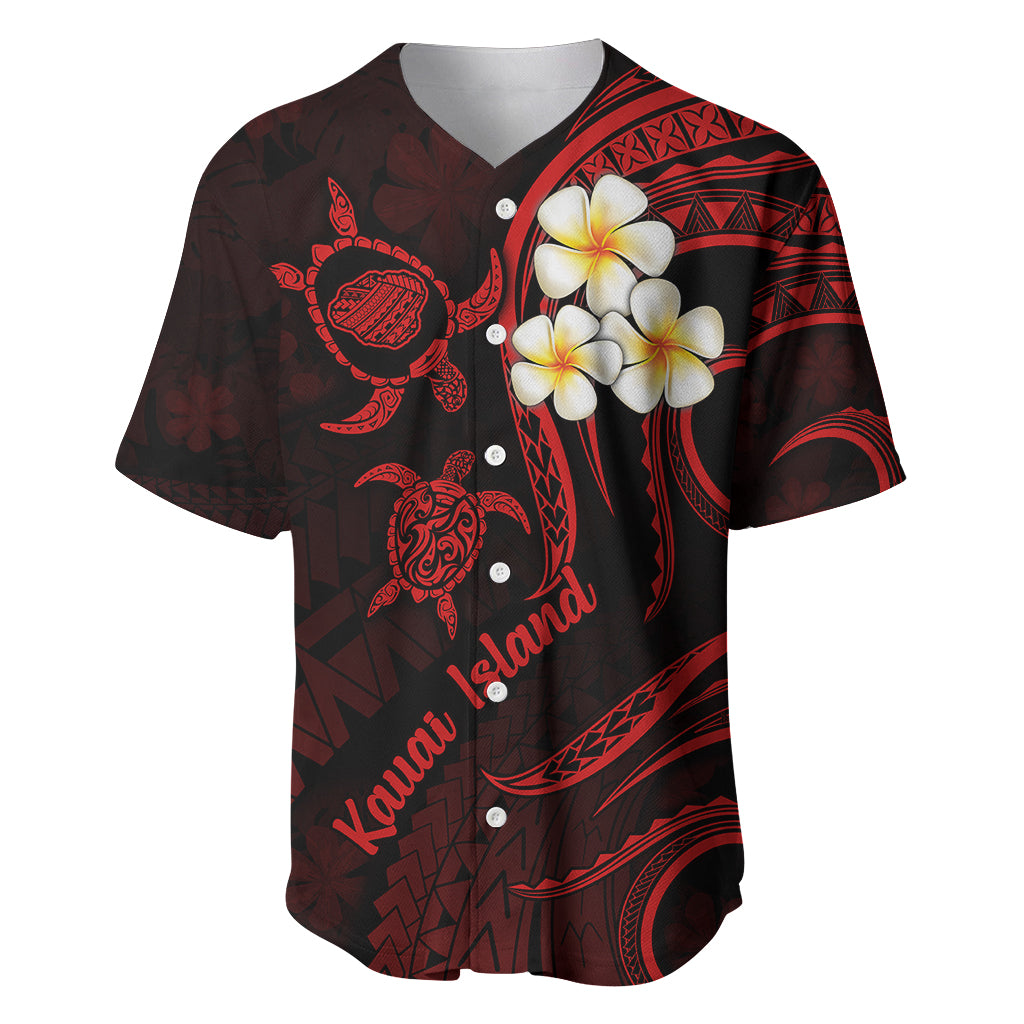 Polynesian Hawaii Baseball Jersey Kauai Islands with Pacific Plumeria Red Vibe LT9 Red - Polynesian Pride