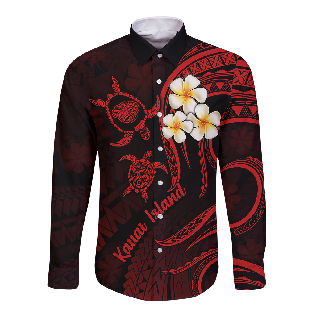 Polynesian Hawaii Long Sleeve Button Shirt Kauai Islands with Pacific Plumeria Red Vibe LT9 Unisex Red - Polynesian Pride