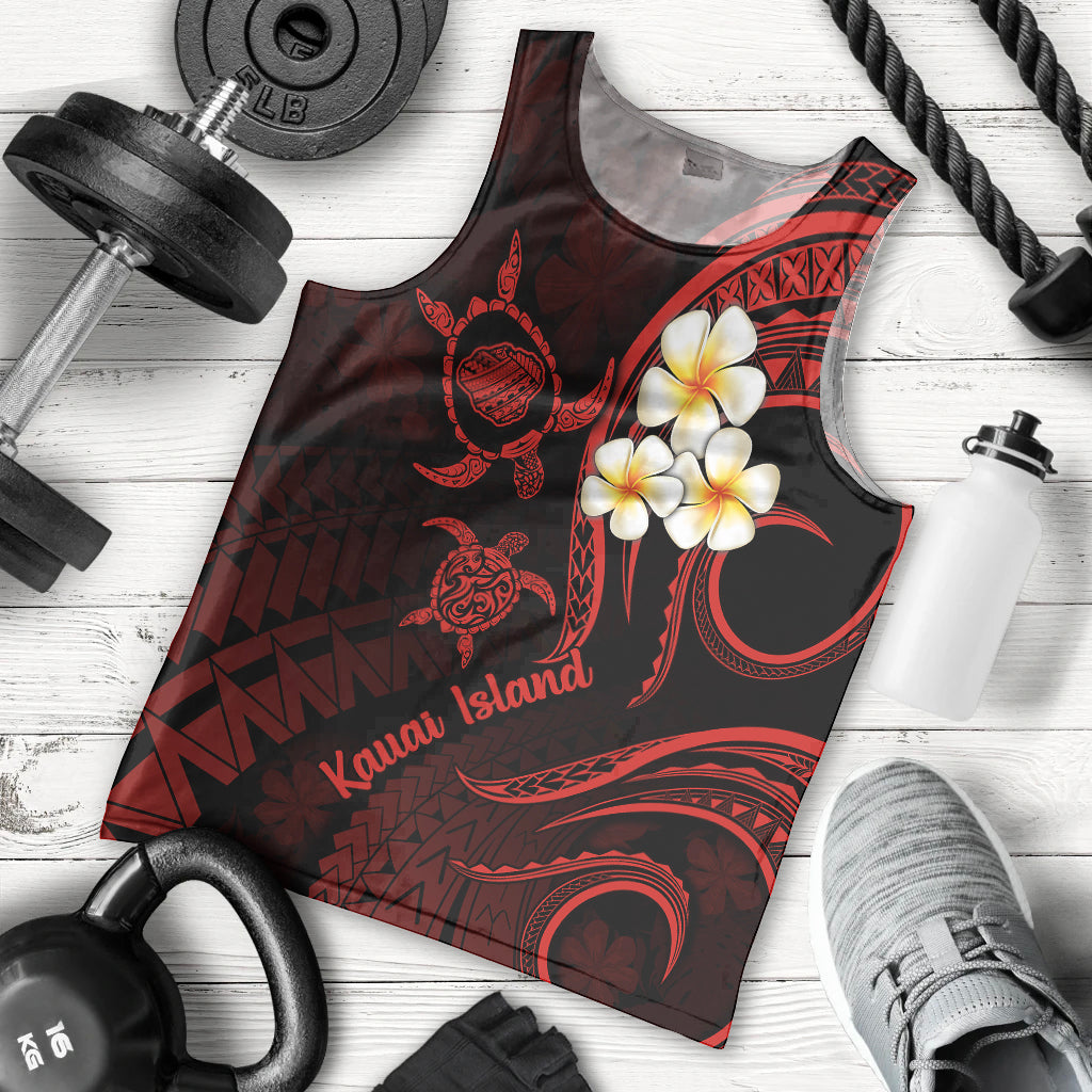 Polynesian Hawaii Men Tank Top Kauai Islands with Pacific Plumeria Red Vibe LT9 Red - Polynesian Pride