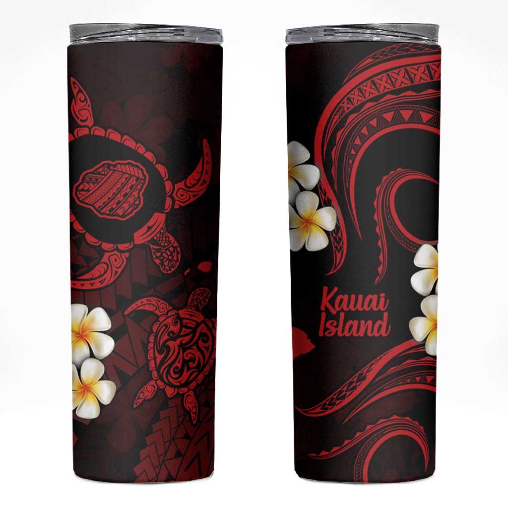 Hawaii Kauai Islands Pacific Plumeria Skinny Tumbler Red Polynesian Tattoo