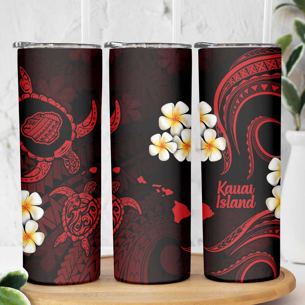 Hawaii Kauai Islands Pacific Plumeria Skinny Tumbler Red Polynesian Tattoo LT9 - Polynesian Pride