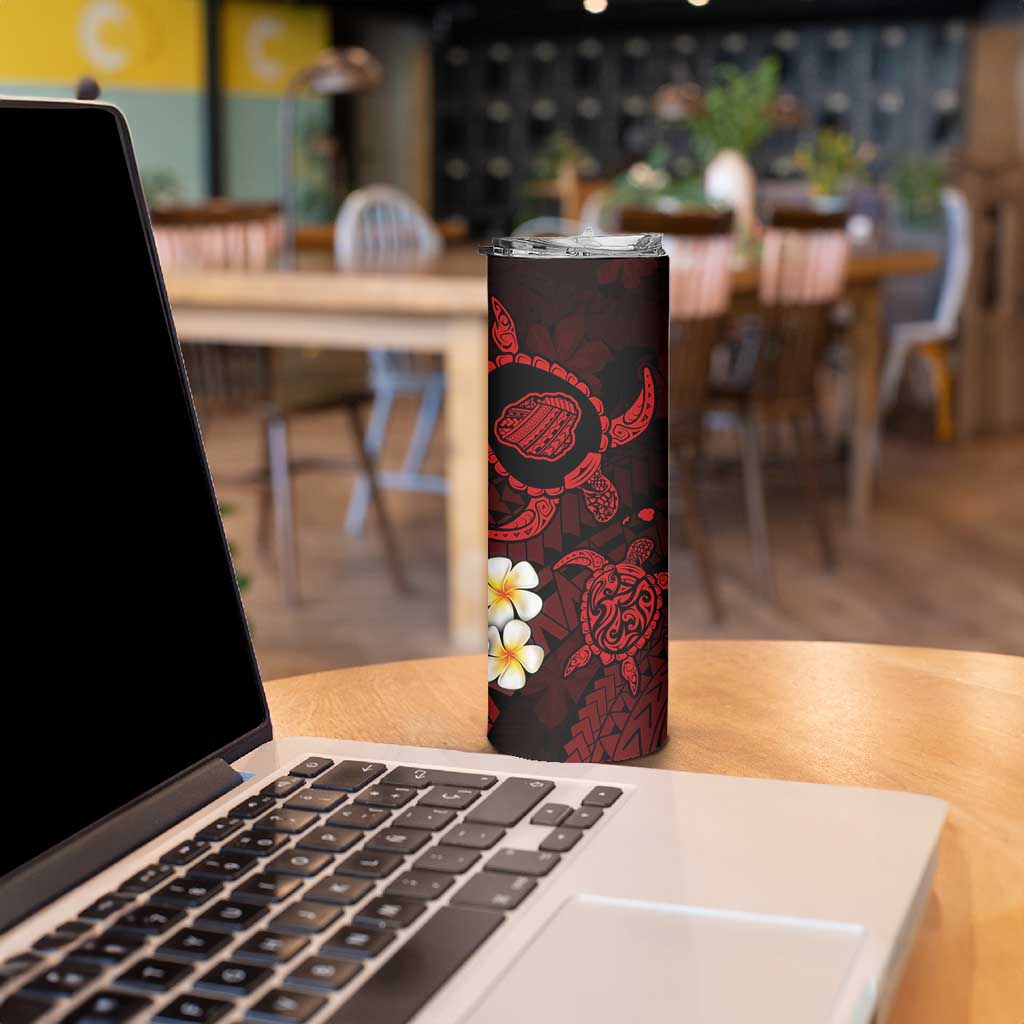 Hawaii Kauai Islands Pacific Plumeria Skinny Tumbler Red Polynesian Tattoo LT9 - Polynesian Pride