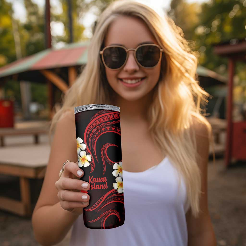 Hawaii Kauai Islands Pacific Plumeria Skinny Tumbler Red Polynesian Tattoo LT9 - Polynesian Pride