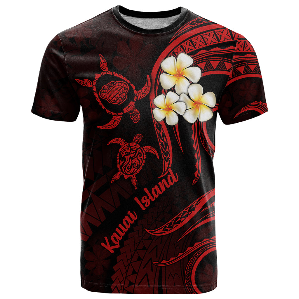 Polynesian Hawaii T Shirt Kauai Islands with Pacific Plumeria Red Vibe LT9 Red - Polynesian Pride