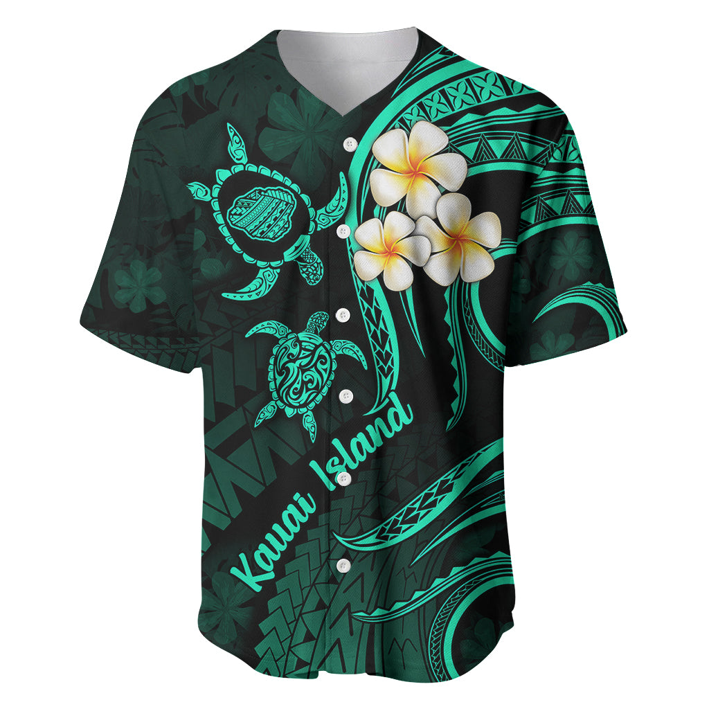 Polynesian Hawaii Baseball Jersey Kauai Islands with Pacific Plumeria Turquoise Vibe LT9 Turquoise - Polynesian Pride