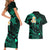 Polynesian Hawaii Couples Short Sleeve Bodycon Dress and Hawaiian Shirt Kauai Islands with Pacific Plumeria Turquoise Vibe LT9 - Polynesian Pride