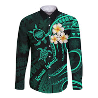 Polynesian Hawaii Long Sleeve Button Shirt Kauai Islands with Pacific Plumeria Turquoise Vibe LT9 Unisex Turquoise - Polynesian Pride
