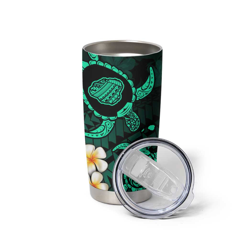 Hawaii Kauai Islands Pacific Plumeria Tumbler Cup Turquoise Polynesian Tattoo LT9 - Polynesian Pride