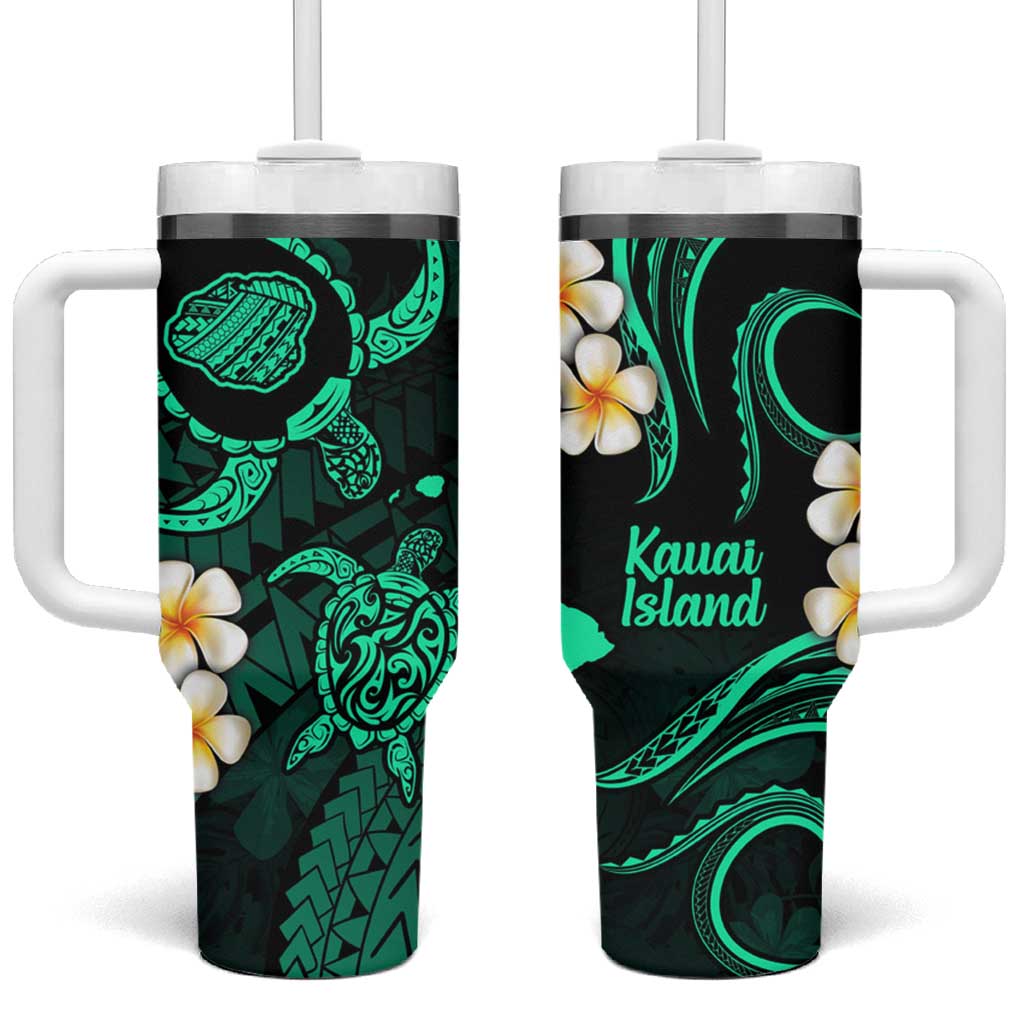 Hawaii Kauai Islands Pacific Plumeria Tumbler With Handle Turquoise Polynesian Tattoo