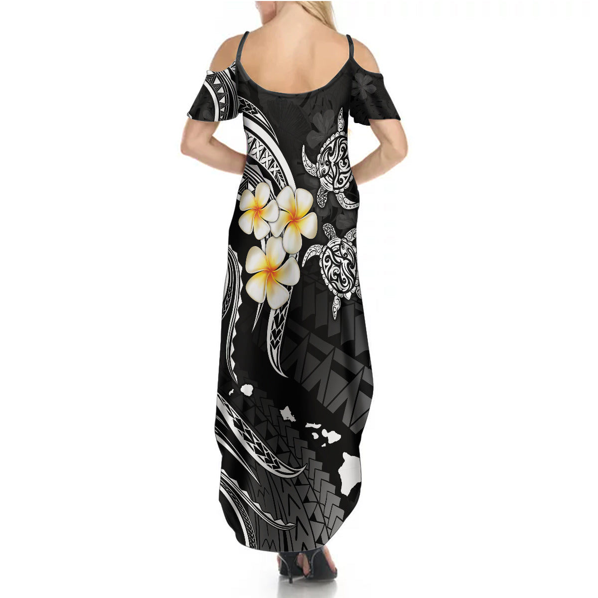 Polynesian Hawaii Summer Maxi Dress Kauai Islands with Pacific Plumeria White Vibe LT9 - Polynesian Pride