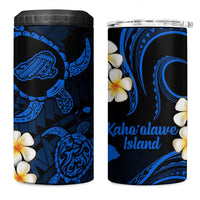 Hawaii Kahoolawe Islands Pacific Plumeria 4 in 1 Can Cooler Tumbler Blue Polynesian Tattoo