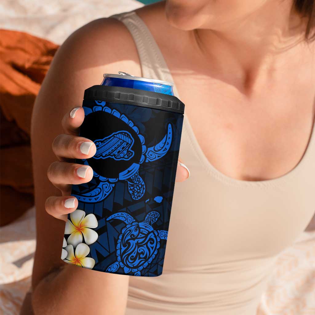 Hawaii Kahoolawe Islands Pacific Plumeria 4 in 1 Can Cooler Tumbler Blue Polynesian Tattoo