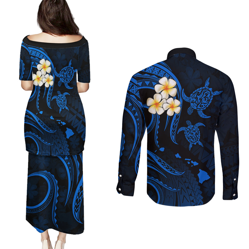 Hawaii Couples Puletasi Dress and Long Sleeve Button Shirts Kahoolawe Islands Polynesian Sunset Plumeria LT9 - Polynesian Pride