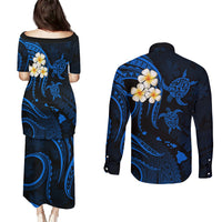 Hawaii Couples Puletasi Dress and Long Sleeve Button Shirts Kahoolawe Islands Polynesian Sunset Plumeria LT9 - Polynesian Pride