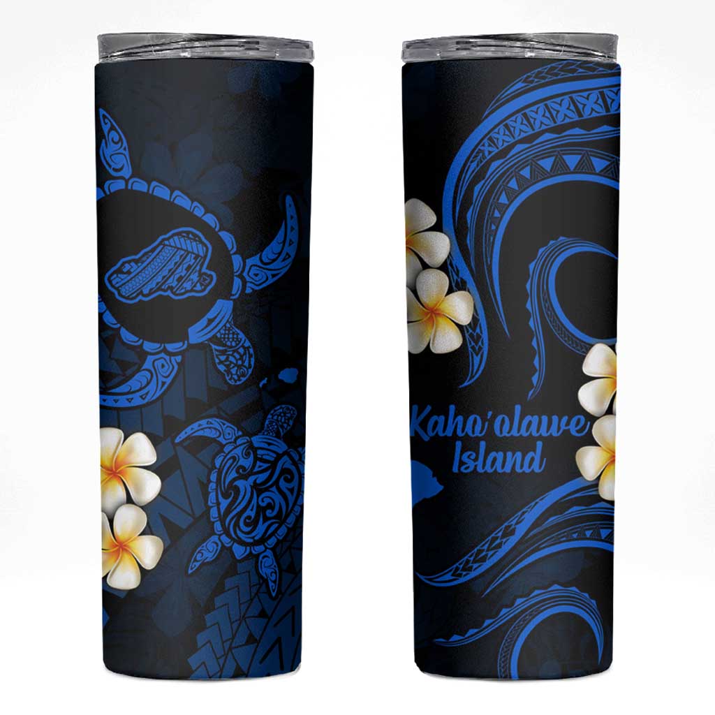 Hawaii Kahoolawe Islands Pacific Plumeria Skinny Tumbler Blue Polynesian Tattoo