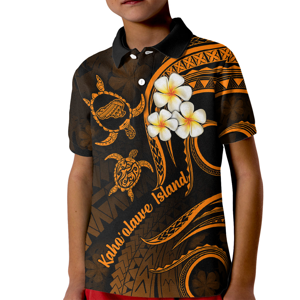 Hawaii Kid Polo Shirt Kahoolawe Islands Polynesian Sunset Plumeria Gold Vibe LT9 Kid Gold - Polynesian Pride