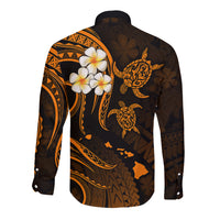 Hawaii Long Sleeve Button Shirt Kahoolawe Islands Polynesian Sunset Plumeria Gold Vibe LT9 - Polynesian Pride