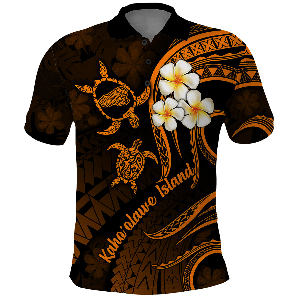 Hawaii Polo Shirt Kahoolawe Islands Polynesian Sunset Plumeria Gold Vibe LT9 Gold - Polynesian Pride